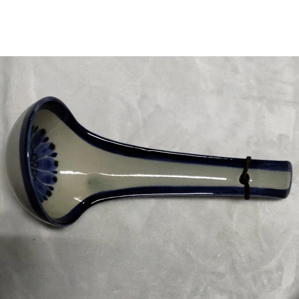 Vintage Tonala Mexico Pottery Ladle Blue Floral‎ Rustic Wall Decor